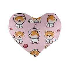 Set-kawaii-smile-japanese-dog-akita-inu-cartoon Standard 16  Premium Flano Heart Shape Cushions by Salman4z