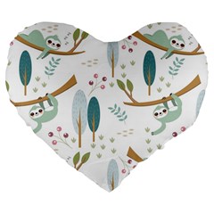 Pattern-sloth-woodland Large 19  Premium Flano Heart Shape Cushions by Salman4z