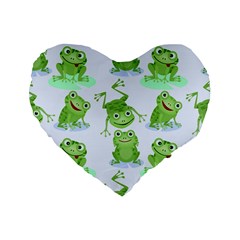 Cute-green-frogs-seamless-pattern Standard 16  Premium Flano Heart Shape Cushions by Salman4z