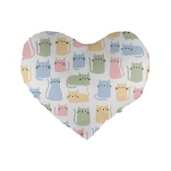 Cute-cat-colorful-cartoon-doodle-seamless-pattern Standard 16  Premium Flano Heart Shape Cushions by Salman4z