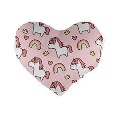 Cute-unicorn-rainbow-seamless-pattern-background Standard 16  Premium Flano Heart Shape Cushions by Salman4z