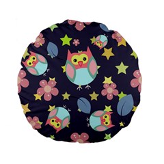 Owl-stars-pattern-background Standard 15  Premium Flano Round Cushions by Salman4z