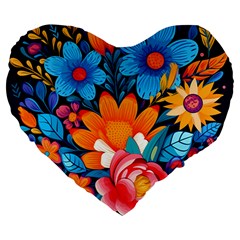 Flowers Bloom Spring Colorful Artwork Decoration Large 19  Premium Flano Heart Shape Cushions by 99art