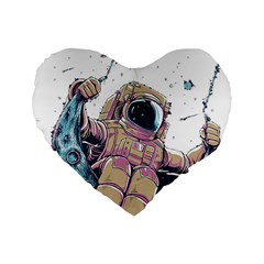 Drawing-astronaut Standard 16  Premium Heart Shape Cushions by 99art