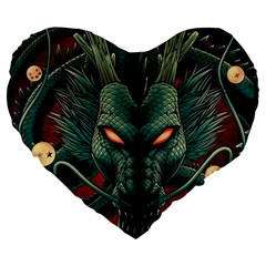 Dragon Art Large 19  Premium Flano Heart Shape Cushions by Cowasu