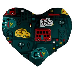 Seamless Pattern With Vehicles Building Road Large 19  Premium Flano Heart Shape Cushions by Cowasu