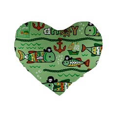 Seamless-pattern-fishes-pirates-cartoon Standard 16  Premium Heart Shape Cushions by uniart180623