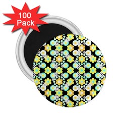 Bitesize Flowers Pearls And Donuts Yellow Spearmint Orange Black White 2 25  Magnets (100 Pack)  by Mazipoodles