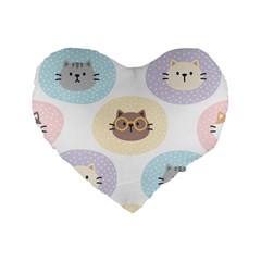 Cute Cat Seamless Pattern Background Standard 16  Premium Heart Shape Cushions by Simbadda