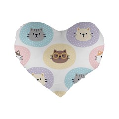 Cute Cat Seamless Pattern Background Standard 16  Premium Flano Heart Shape Cushions by Simbadda