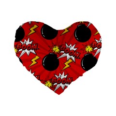 Pop Art Comic Pattern Bomb Boom Explosion Background Standard 16  Premium Flano Heart Shape Cushions by Simbadda