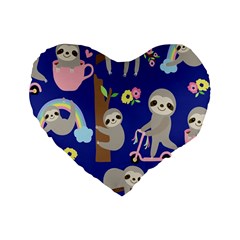 Hand-drawn-cute-sloth-pattern-background Standard 16  Premium Flano Heart Shape Cushions by Simbadda