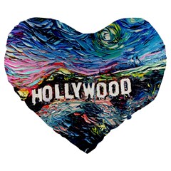 Hollywood Art Starry Night Van Gogh Large 19  Premium Flano Heart Shape Cushions by Sarkoni