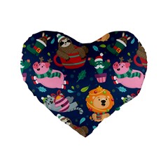 Funny-animal Christmas-pattern Standard 16  Premium Heart Shape Cushions by Amaryn4rt