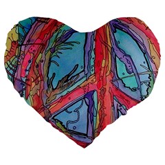 Hippie Peace Sign Psychedelic Trippy Large 19  Premium Heart Shape Cushions by Modalart