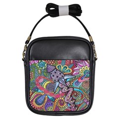 Psychedelic Flower Red Colors Yellow Abstract Psicodelia Girls Sling Bag by Modalart