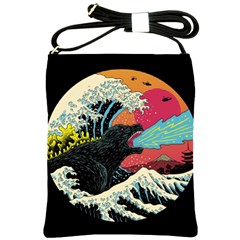 Retro Wave Kaiju Godzilla Japanese Pop Art Style Shoulder Sling Bag by Modalart