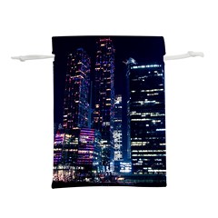 Black Building Lighted Under Clear Sky Lightweight Drawstring Pouch (l) by Modalart