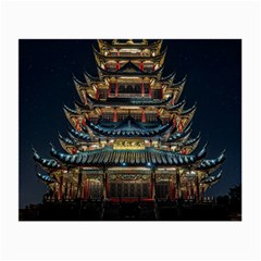 Blue Yellow And Green Lighted Pagoda Tower Small Glasses Cloth by Modalart