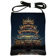 Blue Yellow And Green Lighted Pagoda Tower Shoulder Sling Bag by Modalart