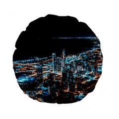 Aerial Photography Of Lighted High Rise Buildings Standard 15  Premium Round Cushions by Modalart