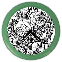 Roses Bouquet Flowers Sketch Color Wall Clock by Modalart
