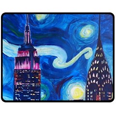 Starry Night In New York Van Gogh Manhattan Chrysler Building And Empire State Building Two Sides Fleece Blanket (medium) by Modalart