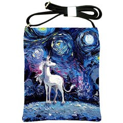 Unicorn Starry Night Print Van Gogh Shoulder Sling Bag by Modalart