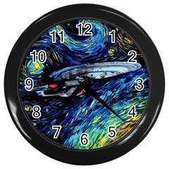 Star Ship Parody Art Starry Night Wall Clock (black) by Modalart