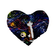 Cartoon Art Starry Night Van Gogh Standard 16  Premium Flano Heart Shape Cushions by Modalart