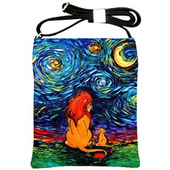 Lion Art Starry Night Van Gogh Shoulder Sling Bag by Modalart