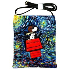Dog Flying House Cartoon Starry Night Vincent Van Gogh Parody Shoulder Sling Bag by Modalart