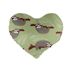 Sloths Pattern Design Standard 16  Premium Flano Heart Shape Cushions by Hannah976